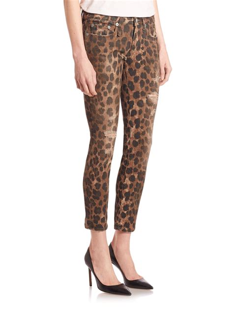 leopard print denim pants.